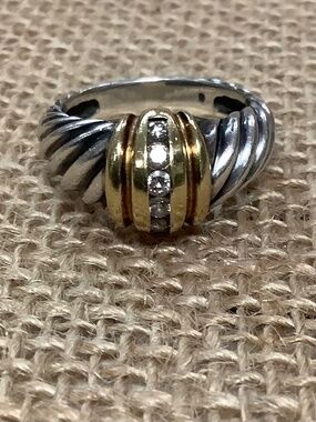 David Yurman Two-tone Diamond Dome Cable Ring Size 6